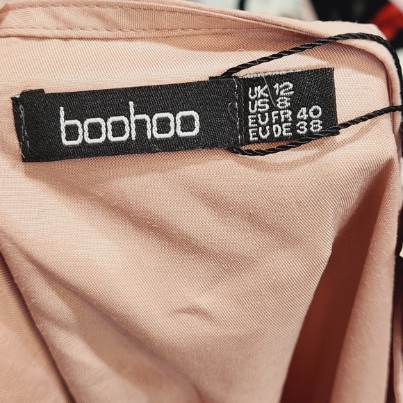 BOOHOO Pink Off the Shoulder Wrap Front Skater Dress Long Sleeves Women's Size 8 - Picture 10 of 12